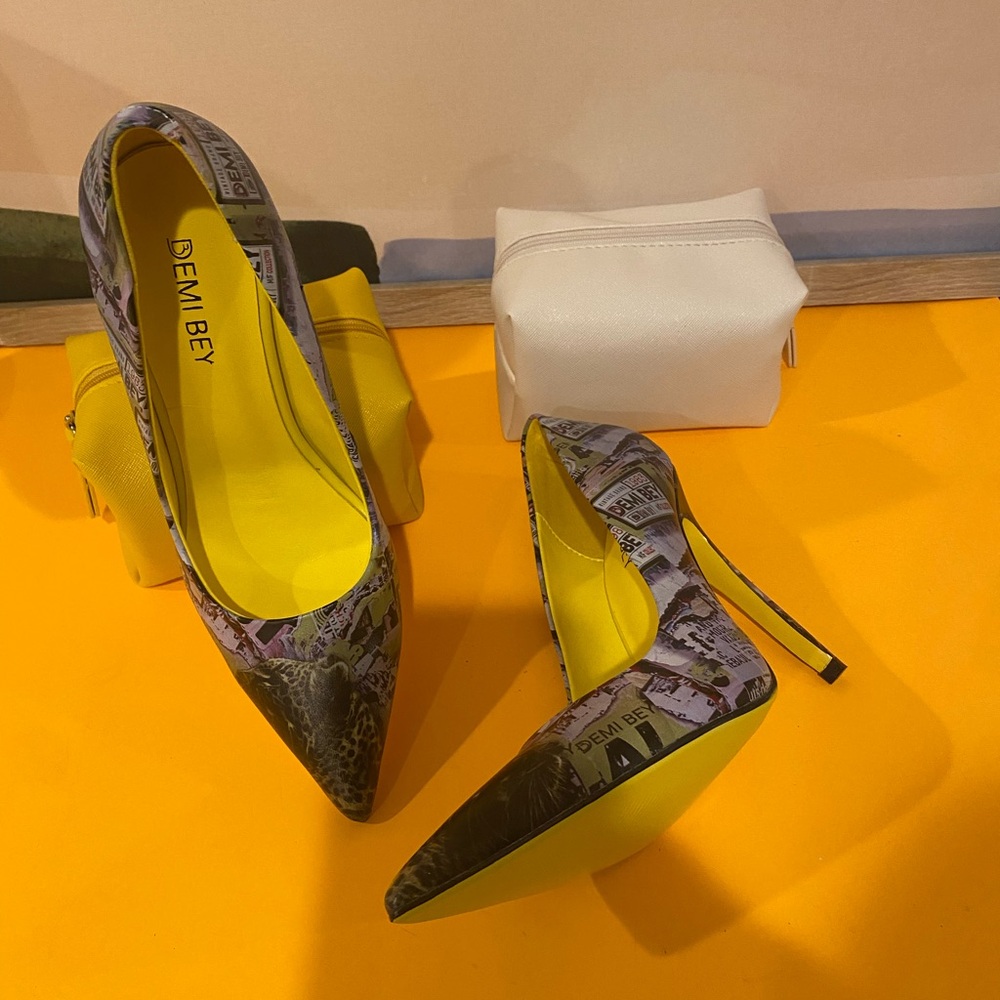 Yellow and Gray Women's Heels